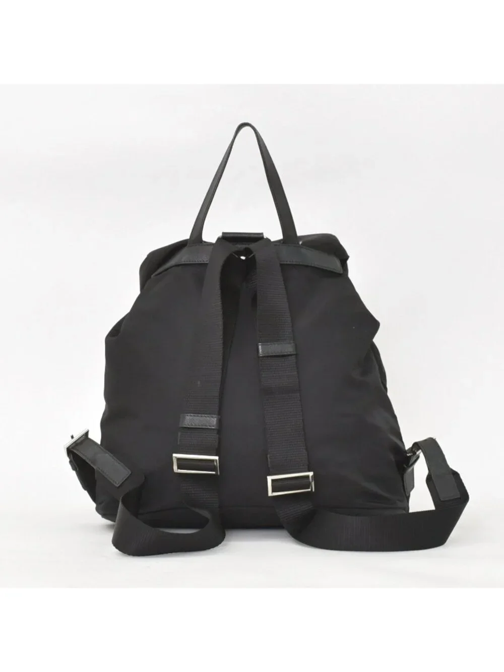 Prada Tessuto Nylon Robot Backpack Saffiano Leather Studs Metal Black